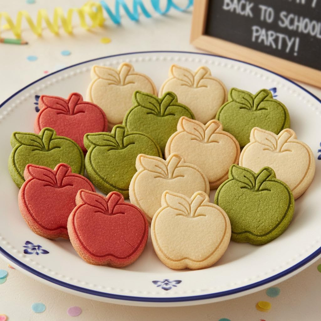 BAKERLOGY Set of 2 Mini Cookie Cutter & Stamp Set – Apple & Pencil Fondant Embossers for Cookies, Cupcake Toppers, Biscuit Decorating, Back to School, Teacher Appreciation, Classroom, Graduation