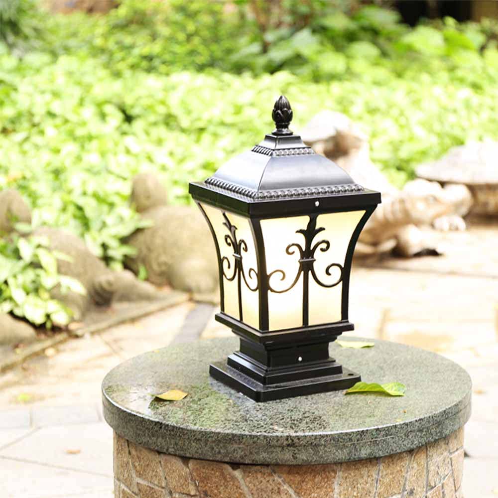 Mengjay Pilier Exterieur Noir - Lampe De Jardin IP44 Étanche Antique Lanterne Portail en Aluminium E27 Luminaire Éclairage Terrasse Patio Escalier