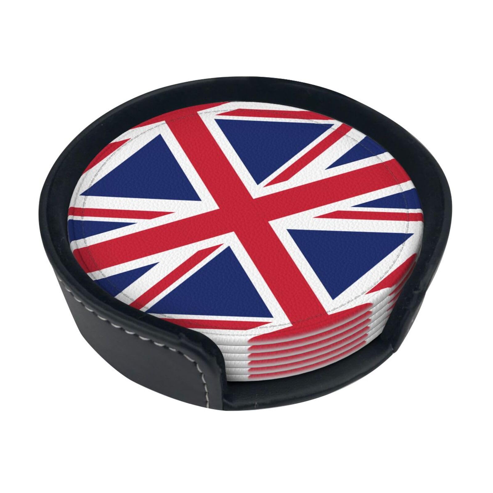 British Flag Printed Coaster Set, with Holders, 6 Pieces. Suitable for Dining Tables, Kitchen Decor, and Coffee Tables.
