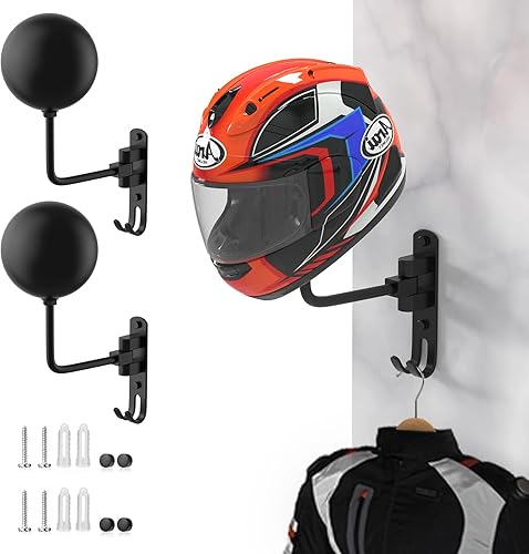 LIFXIZE Percha para casco, soporte de pared, rotación de 180 con 2 ganchos, soporte para casco para motocicleta, bicicleta, carreras, abrigos, traje