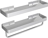 Vista 12 de Danpoo Estantes de baño flotantes negros de 16 pulgadas con toallero, estante de pared de vidrio templado transparente, paquete de 2