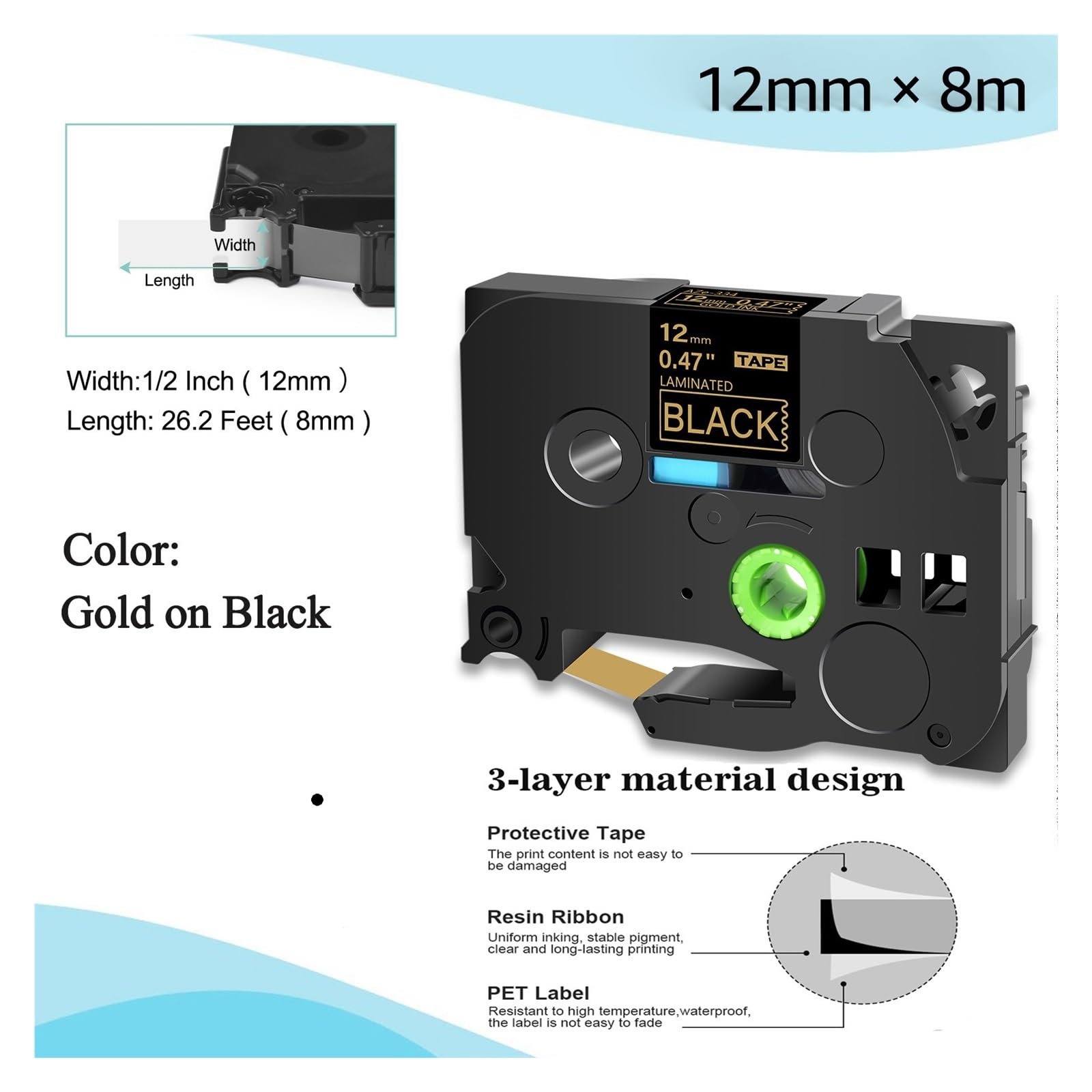 Nastro laminato da 5 pezzi compatibile con Brother TZe-324 TZe-334