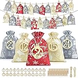 🎄Zwei Größen: 9 adventskalender säckchen kleine, Größe: 10,5 x 15,5 cm; 15 adventskalender säckchen große, Größe: 13,5 x 18,5 cm. Zwei Größen werden Ihren unterschiedlichen Füllbedürfnissen gerecht.