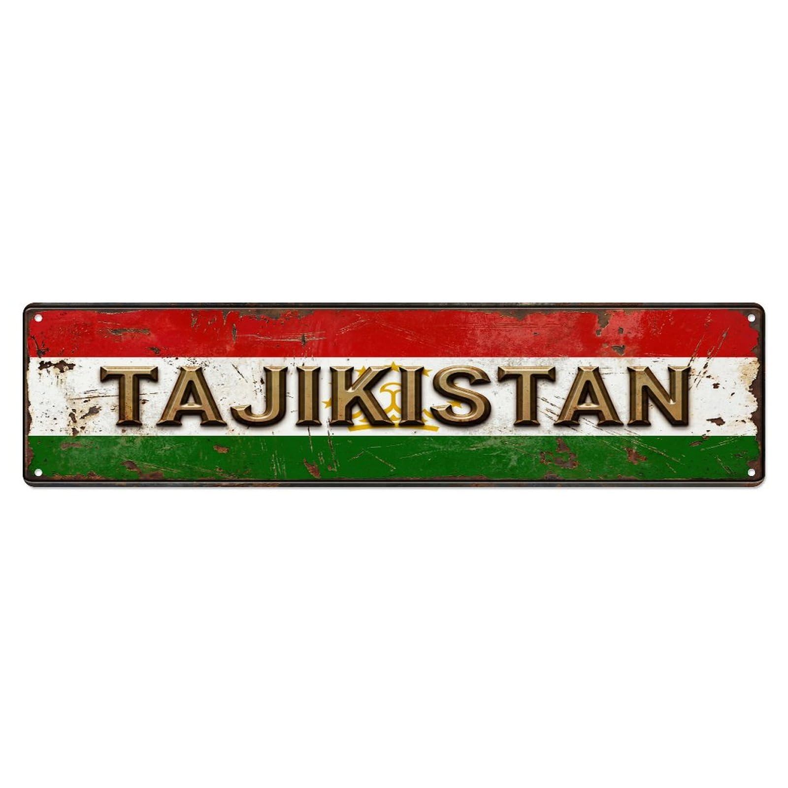 Vintage Tajikistan Flag Pattern Metal Tin Sign