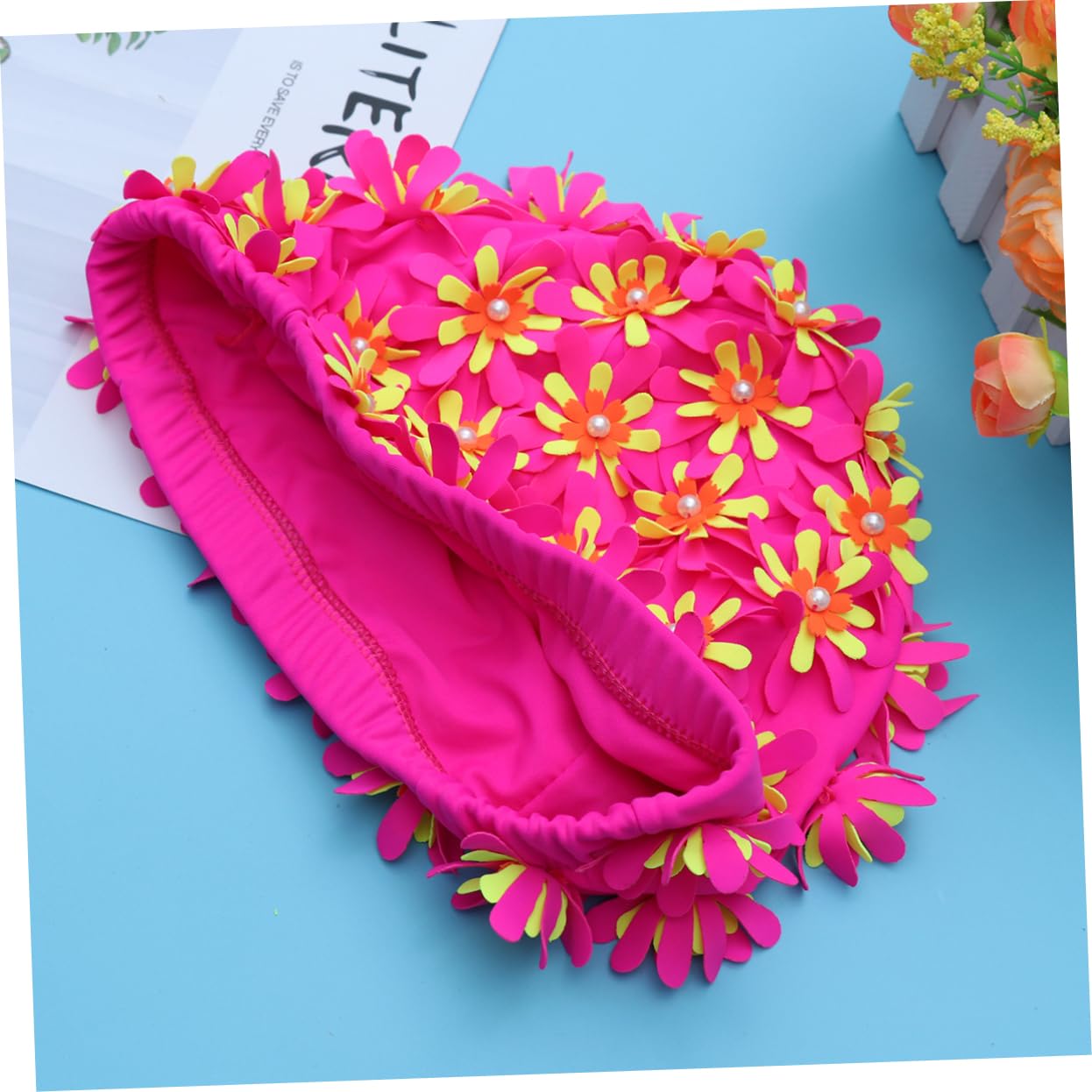 SUPVOX natación para Adultos Gorro de Pelo Gorro de baño de Pelo Largo Gorra de baño Equipo de natación Gorro de baño Adulto Floral Sombrero de Rosa