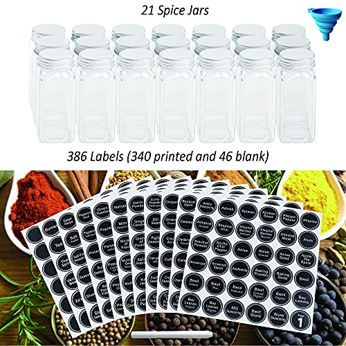 GONGSHI 3 Tier Spice Rack Organizer with 21 Empty Spice Jars, 386 Spice Labels, Chalk Marker and