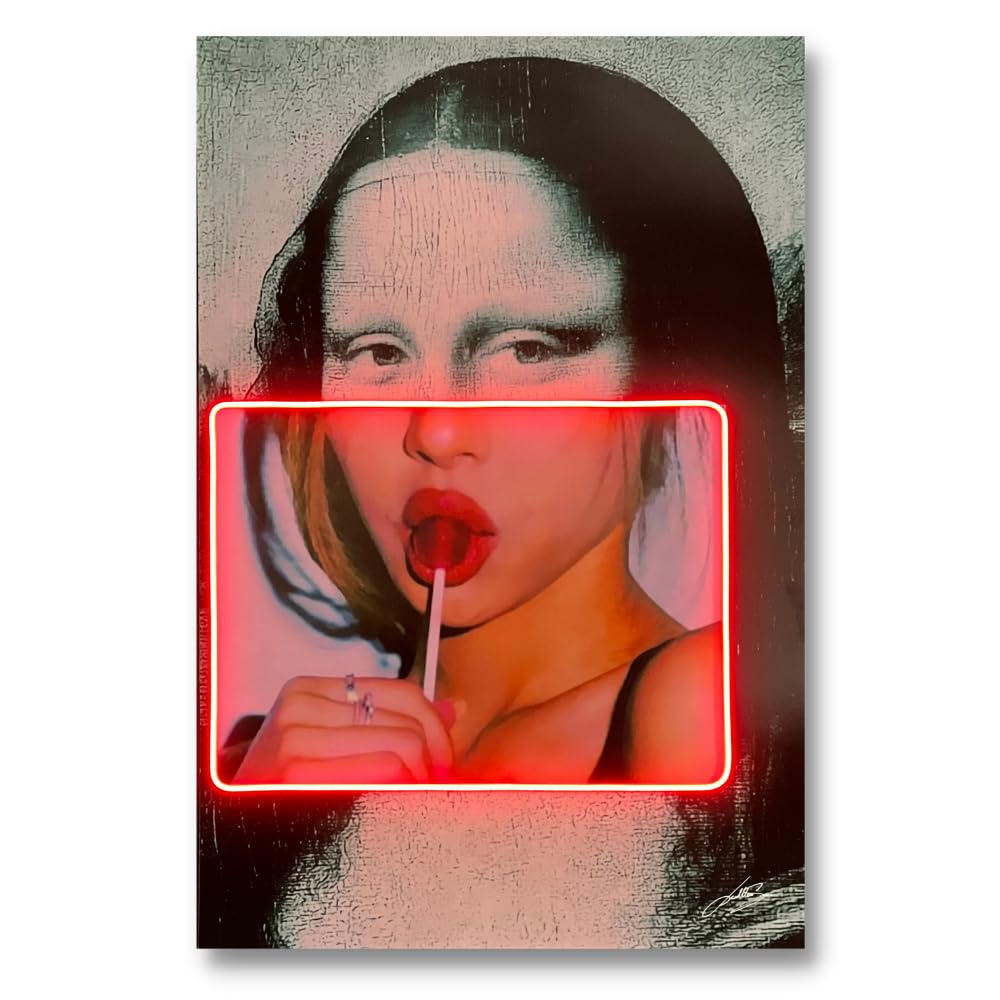 Pop Art Led Wall Art | Gioconda Mona Lisa Lollipop | LED Mansion - 40cm x 60cm - Rosso