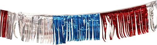 SSWBasics Banderín metálico con flecos rojos/plateados, azules de 60 pies
