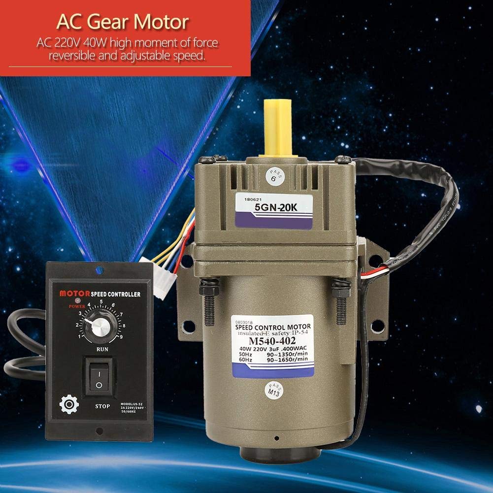 Motorreductor de CA, motor asíncrono de 220 V Monofásico M540-402 Engranaje 90~1650 rpm Motor Motor de velocidad ajustable 40 W 4 polos con gobernador(20K)