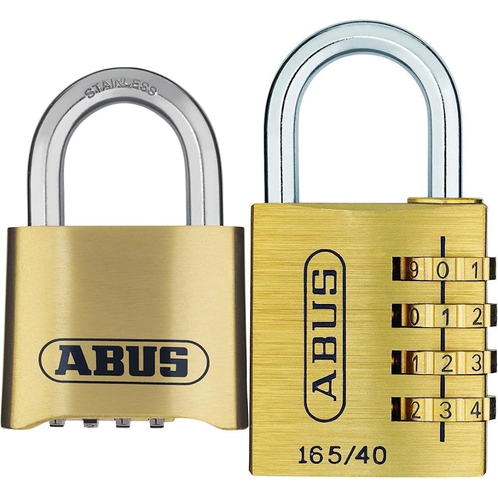 ABUS Zahlenschloss 180IB/50 - Vorhängeschloss aus Messing & Zahlenschloss 165/40 - Vorhängeschloss aus Messing - mit individuell einstellbarem Zahlencode