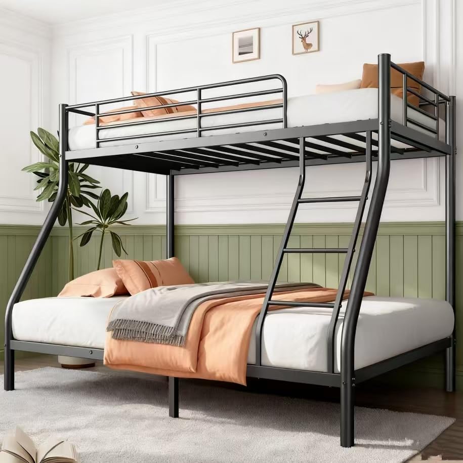 Bellemave Twin Over Full Bunk Bed with Slat, Heavy Duty Metal Bunk Bed Frame for Adults, Adult bunk beds, Black F
