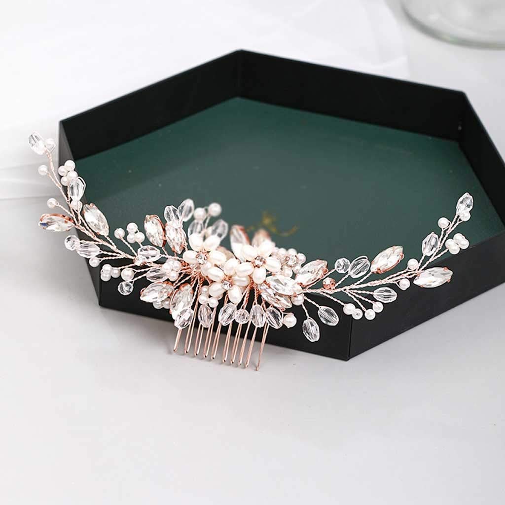 Peigne à cheveux de mariage en or rose tendance, diadème à fleurs, fait à la main, perles et strass, accessoires de coiffure pour bal de promo