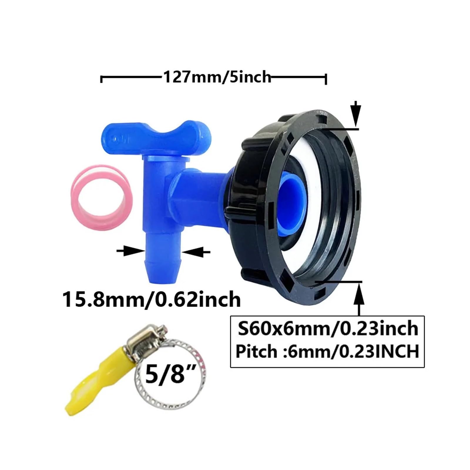 złącze kranu, 1 szt. 3/4" Adapter do kranu zbiornika IBC Gwint gruby S60 do 5/8" Złącze węża Zawory Złączki Zbiorniki na wodę ogrodową Wymiana kranu(D)