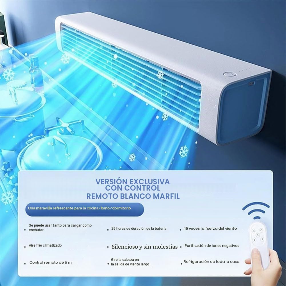Lecreatekit Aire acondicionado portátil de pared con instalación inalámbrica, sin necesidad de perforación, adecuado para hogar y oficina, ahorro de energía y control remoto (A)