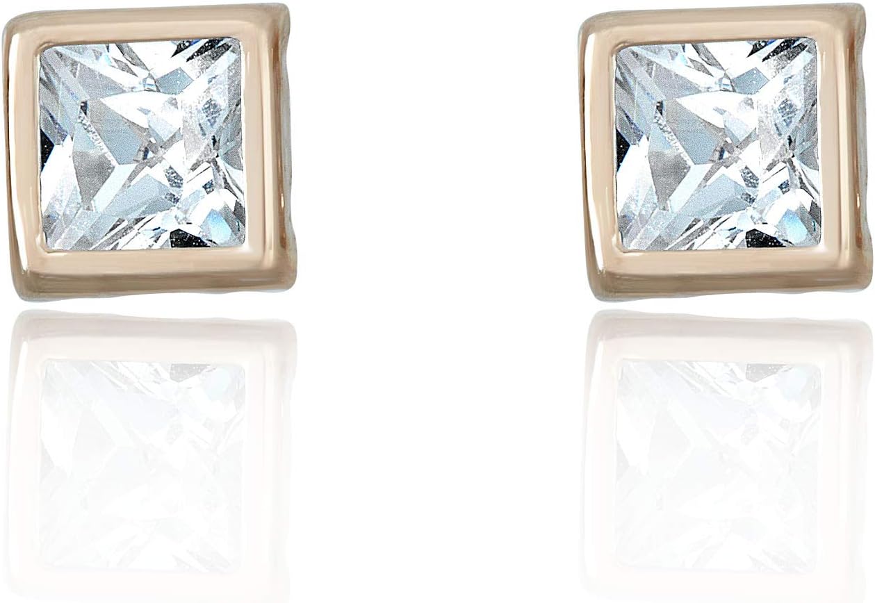 AVORA 10K Yellow Gold Bezel-set Square-shaped Simulated Diamond Cubic Zirconia (CZ) Stud Earrings