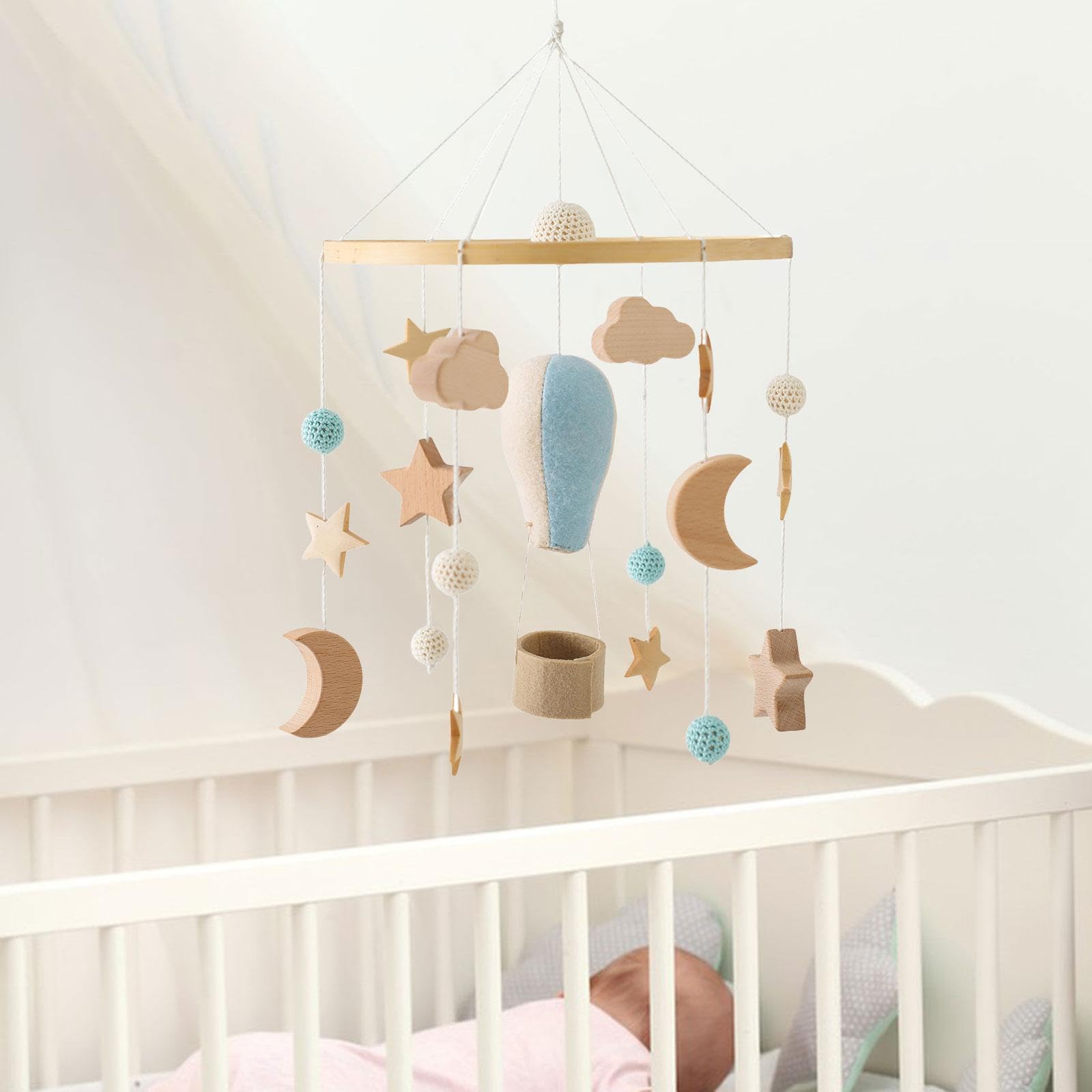 Babybett Mobile, Kinderzimmer Mobile, Glöckchen Ornament, Frühförderung, Filzkugel Hängedekoration für Säuglinge Und Neugeborene (0 6 Monate), Stil d