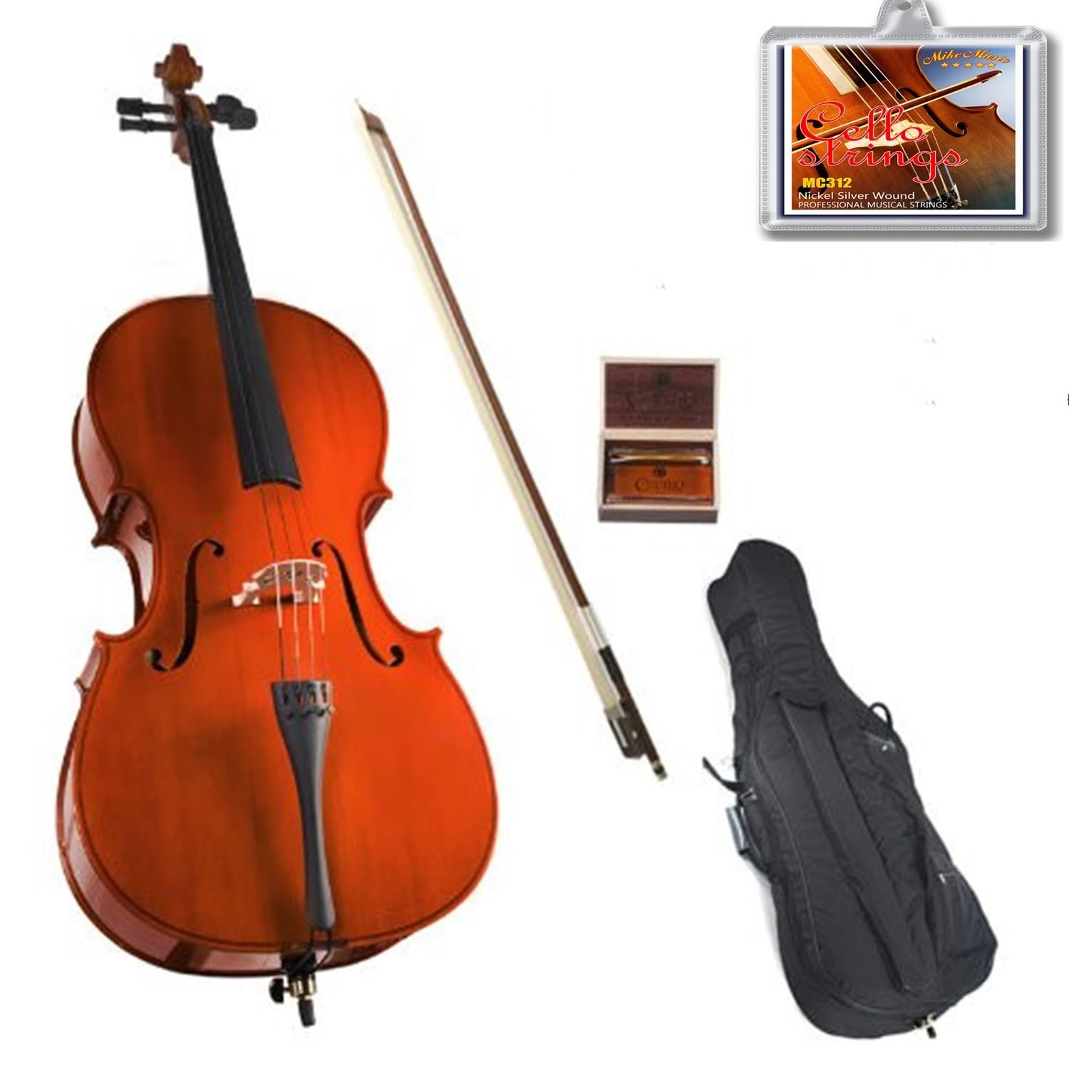4/4 Full Size Cello Set for Beginners and Students – Includes Bow, Carrying Bag, Rosin & Extra Strings – Back to School Special
