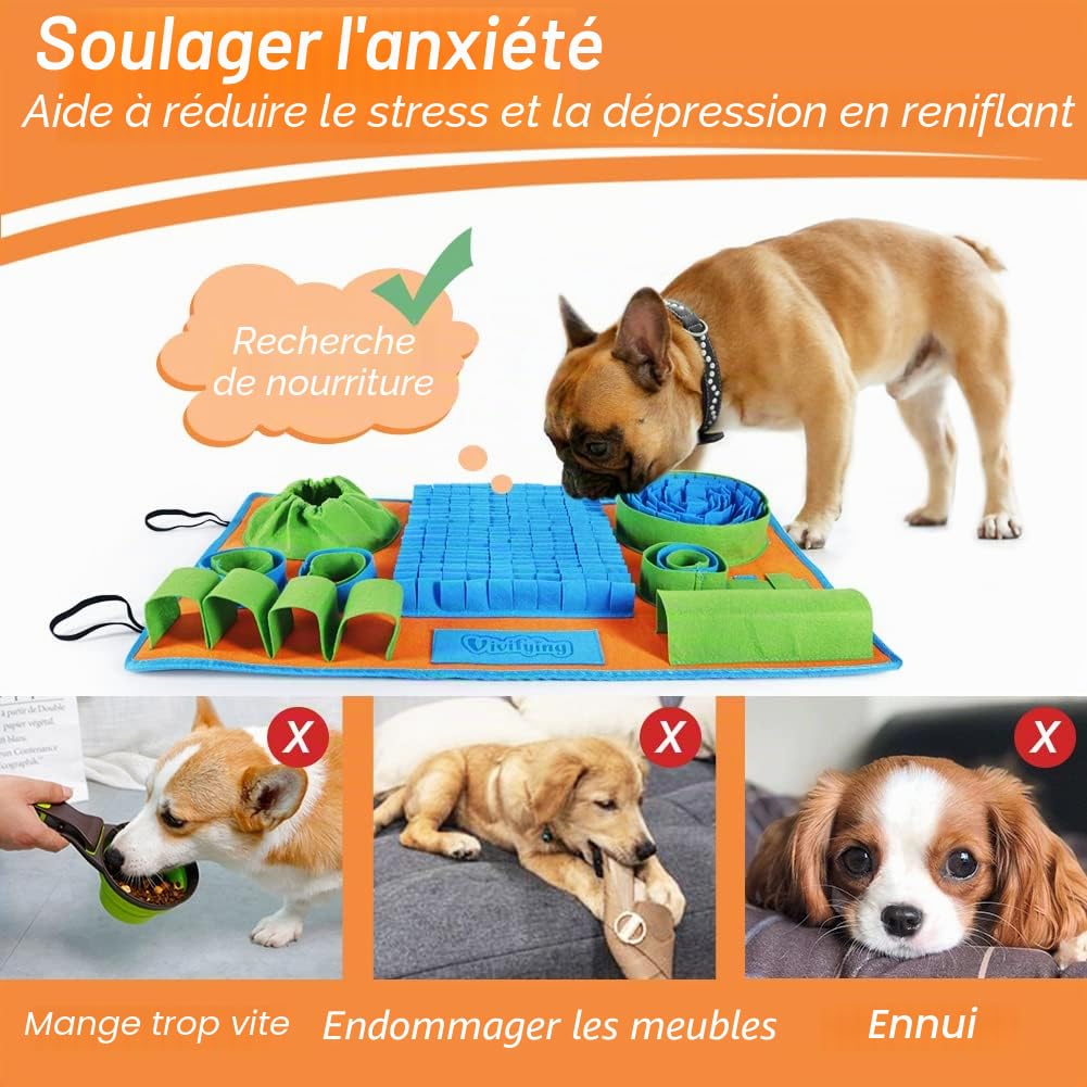 Vivifying Tapis à renifler pour chiens, jeu d'alimentation interactif pour l'ennui et la stimulation mentale, tapis d'alimentation pour chien encourage les compétences naturelles de recherche de