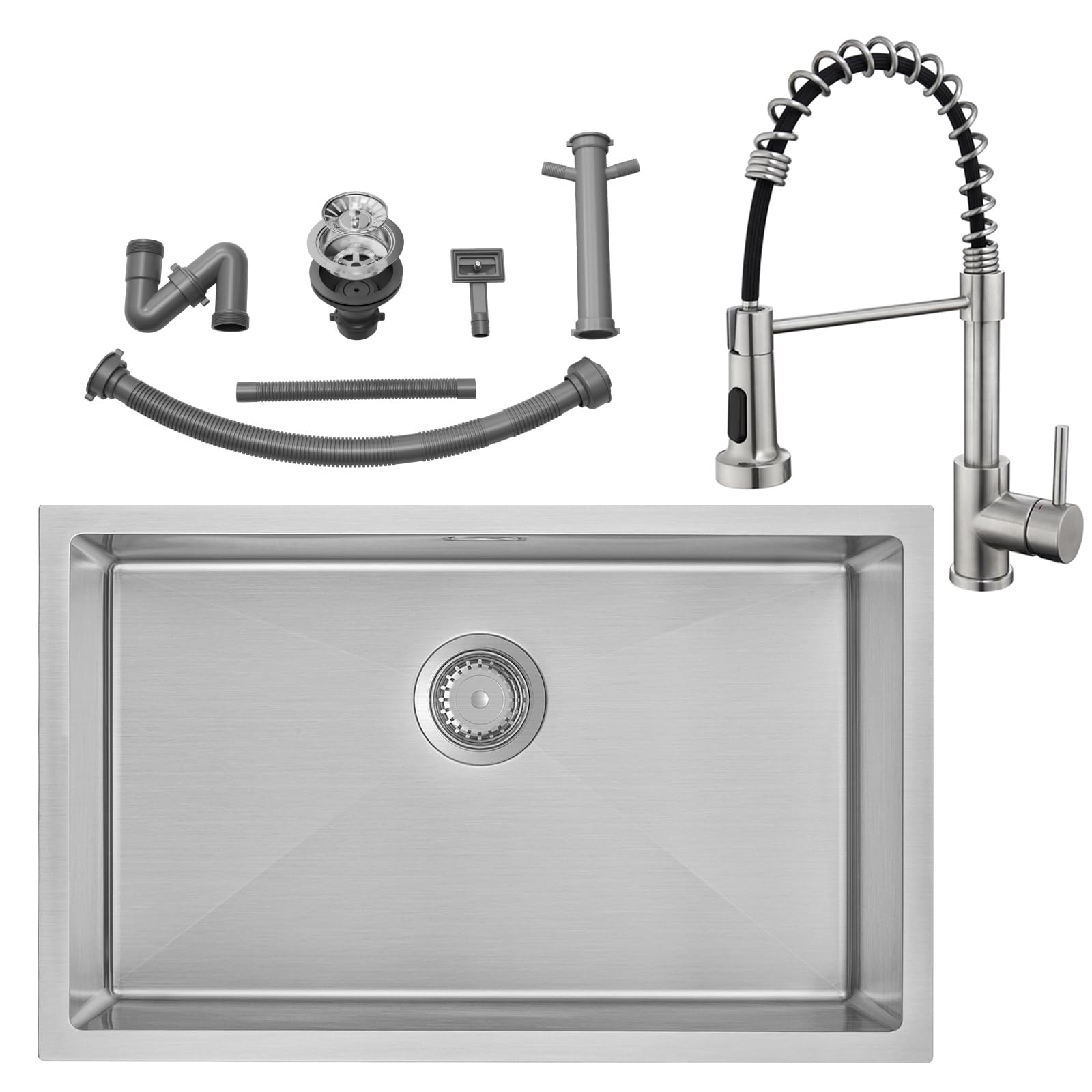 Auralum Lavello Cucina 1 Vasca 70 x 44 cm + Rubinetto Cucina con Doccetta Estraibile