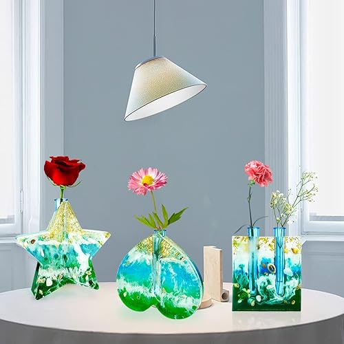 Miniatura 5 de Voyyphixa Moldes de resina para jarrón de silicona para estación de propagación de plantas, jarrón rectangular de resina epoxi con 3 tubos de