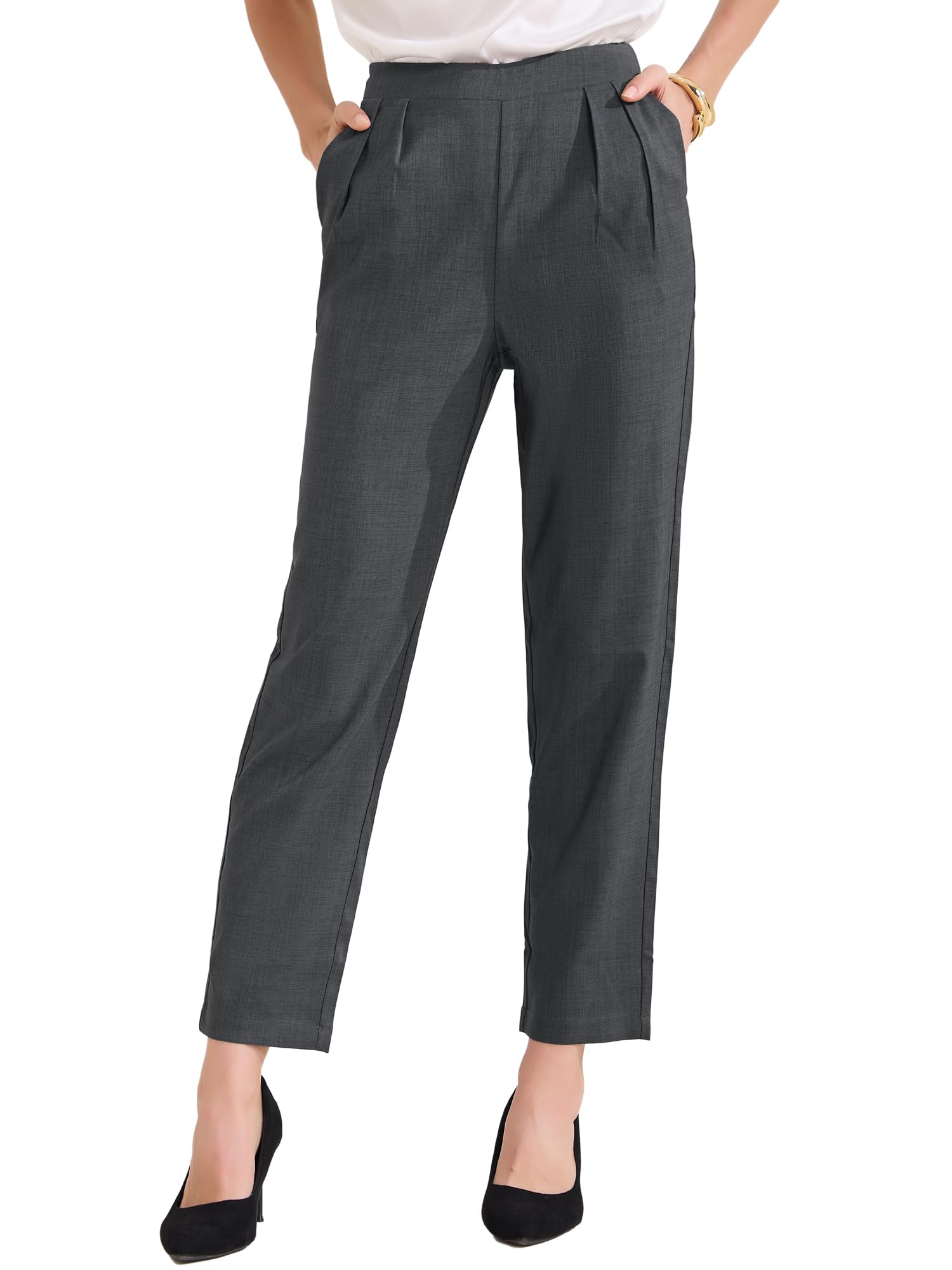 Allegra K Womens Work Pants with Pockets Pull on High Waist Dress Ankle Pants Slacks