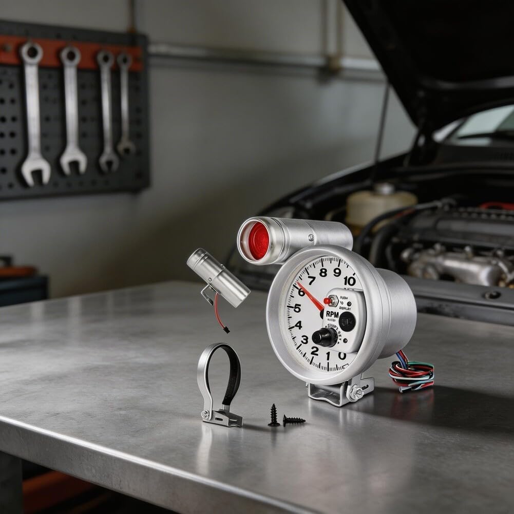 Compte-tours LED 12 V RPM - Compteur de 10 000 - Mod d'instruments de voiture avec moteur haut - Écran noir et blanc pour réglage automatique des performances (noir)