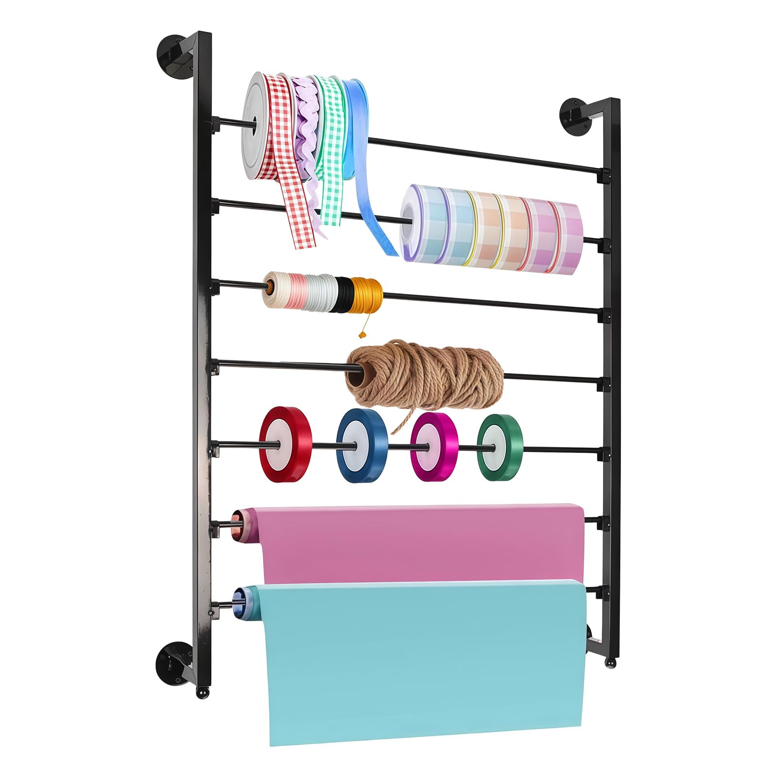 ZEPFJHE Decorative Ribbon Holder with Carbon Steel Frame Storage Hanger for Handicrafts Multi Tiers Wrapping Paper Rack Hanging Ribbon Dispenser