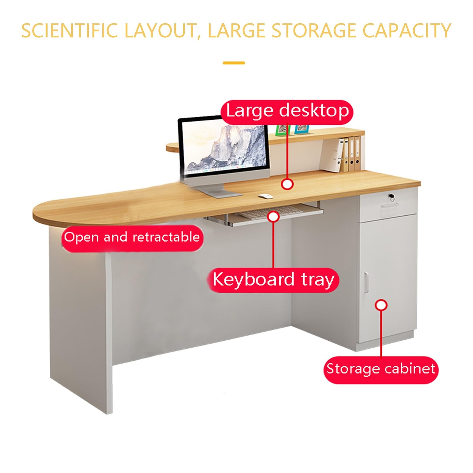 Bancone multifunzionale moderno per la vendita al dettaglio con cassetti bloccabili e banco di archiviazione per reception reception per checkout hall salone di bellezza 110 cm/43,3 pollici
