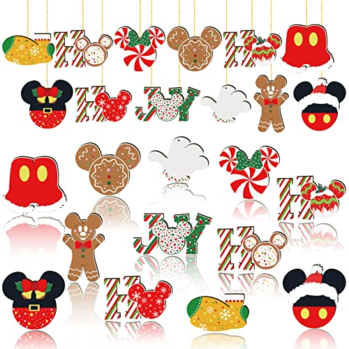 La Mejor review de Arbol navideño de madera - los mas comprados. 33 Juego de adornos de árbol de Navidad – 24 adornos de mouse de madera para árbol de Navidad de día festivo, decoraciones colgantes de fiesta