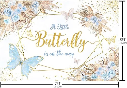 Miniatura 5 de Telón de fondo bohemio de mariposa para baby shower, de 7 x 5 pies, con texto en inglés "A Little Butterfly is on the Way", fondo de fotografía