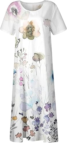 Miniatura 5 de Vestido cóctel Mujer bolsillos Floral Maxi Vestidos fluidos Manga Corta Fiesta Vestido Calle Cuello Redondo 2023