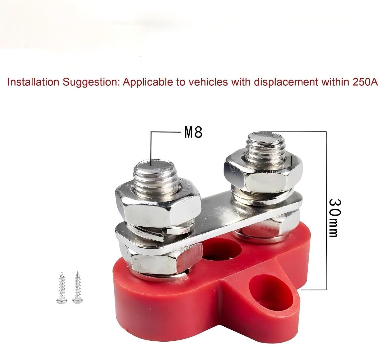 Bus Bar 12V-48V 200A Power Distribution Block Dual 5/16in M8 Terminal Stud Heavy Duty Wiring Junction Block Parts Stud Terminals for Car Trucks RVs Marine Boats 2Pcs Red