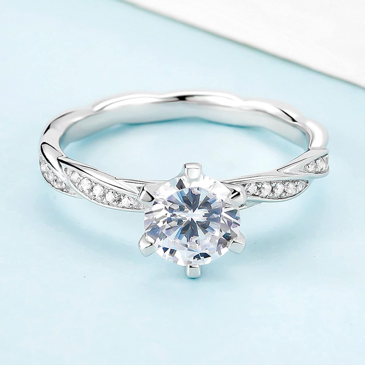 Women Sterling Silver Rings Promise Rings Sterling Silver 6 Prong Solitaire Classic Design Moissanite Promise Ring Vintage for Women