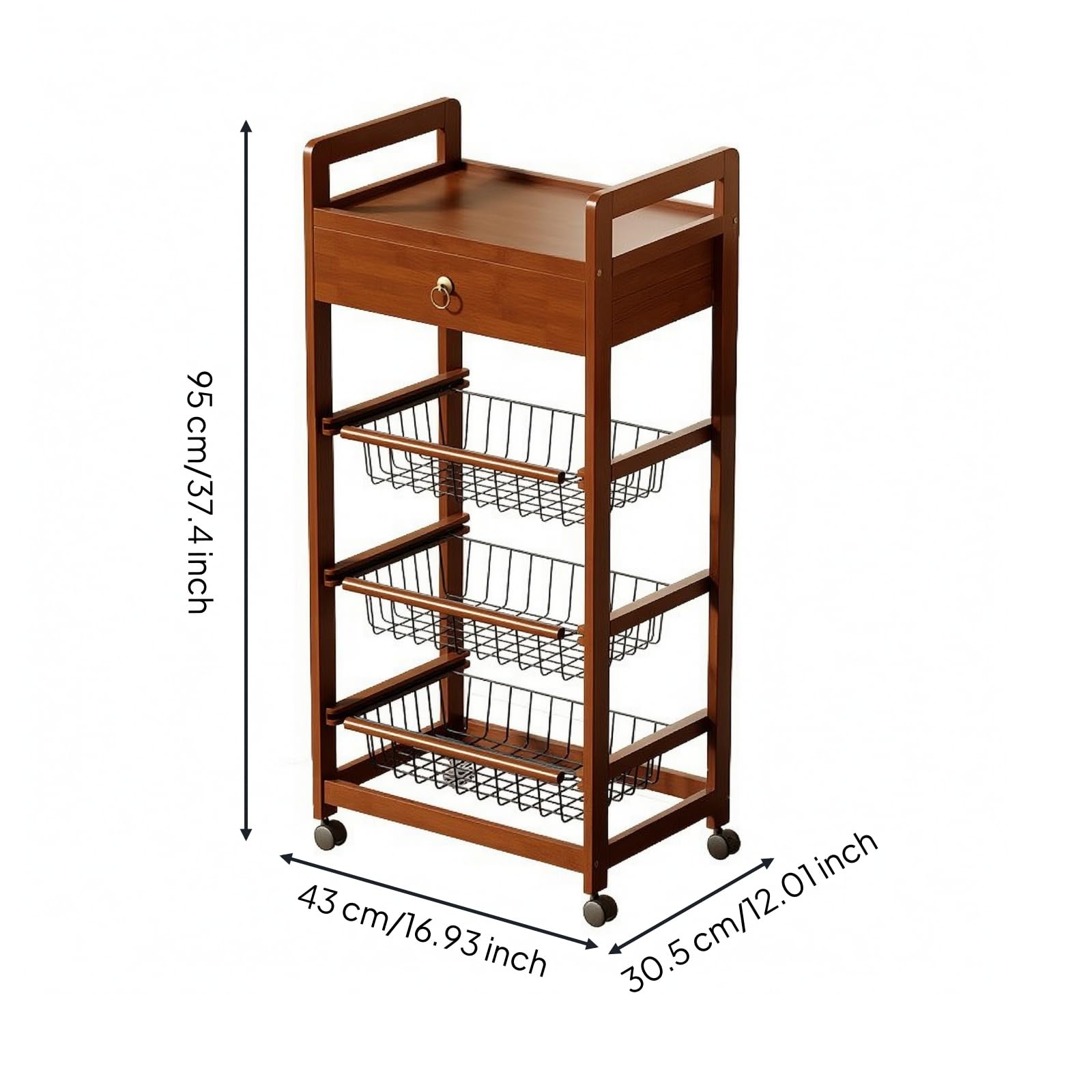 Organizador Cocina con Ruedas Estrecho Estantería con Ruedas Estable Mueble para, Grande, con Cajón, 43cm De Largo, Altura 95cm