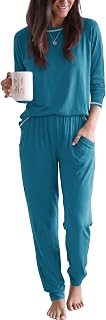 Ekouaer Women Pajama Set Jogger Sleepwear Long Lounge Set with Pocket | Long Sleeves Top & Long drawstring Pants Sleep Set with multiple colors for Daily Wear, Home, Gifts