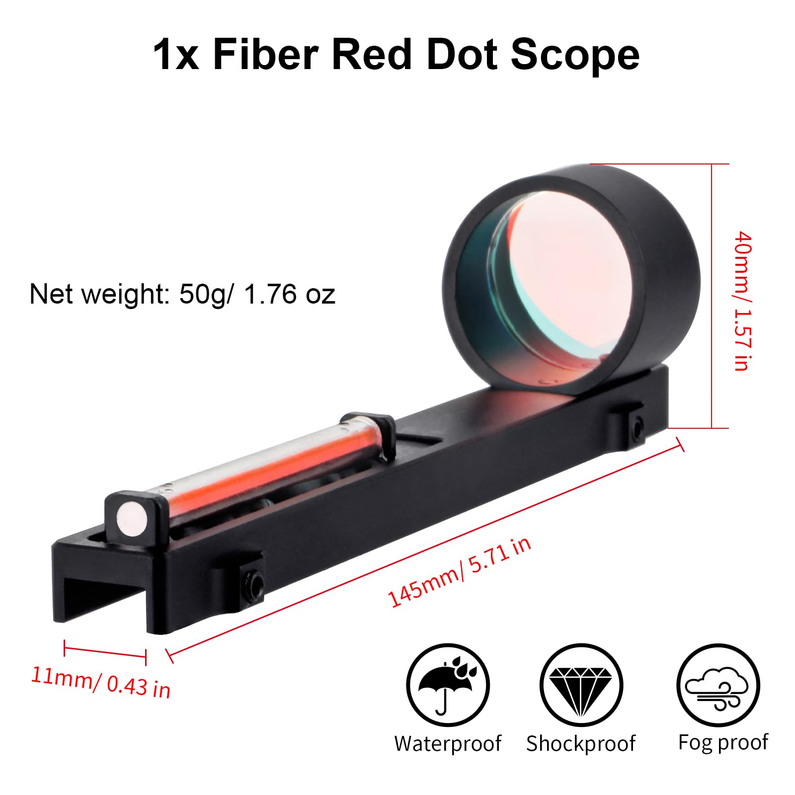 Mirino in Fibra Rossa 1x28mm Ottica Tattica per tiro all'aperto Caccia Riflessione olografica Vista