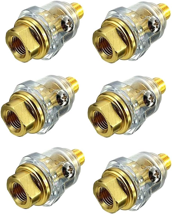 6Pcs Mini Oiler Pneumatic Tool Accessories- 1/4inch NPT Oiler Oil Lubricator for Air Compression Air Tool Oiler -Yellow