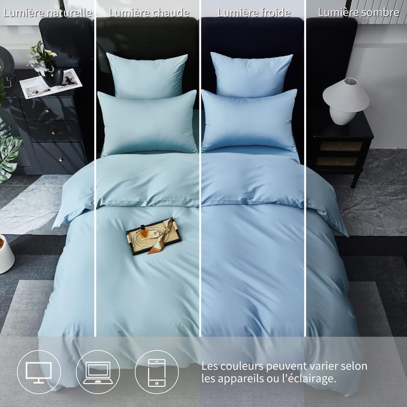 Gezu - Funda nórdica de 200 x 200 cm, satén de algodón, 100 % algodón, seda sedosa, brillante, juego de cama de algodón de fibra larga, ropa de cama con cremallera y 2 fundas de almohada de 65 x 65 cm