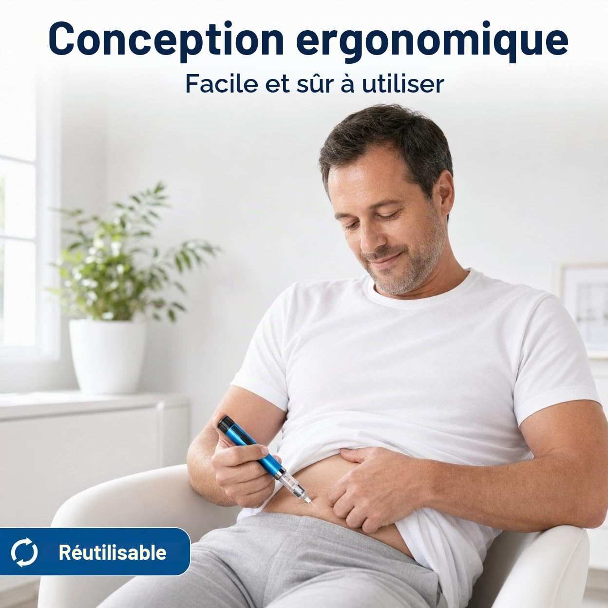 Stylo à insuline réutilisable, distributeur d'insuline, stylo à insuline, dosage précis de 1 à 60 unités, cartouches de 3 ml, léger et portable, appareil d'injection