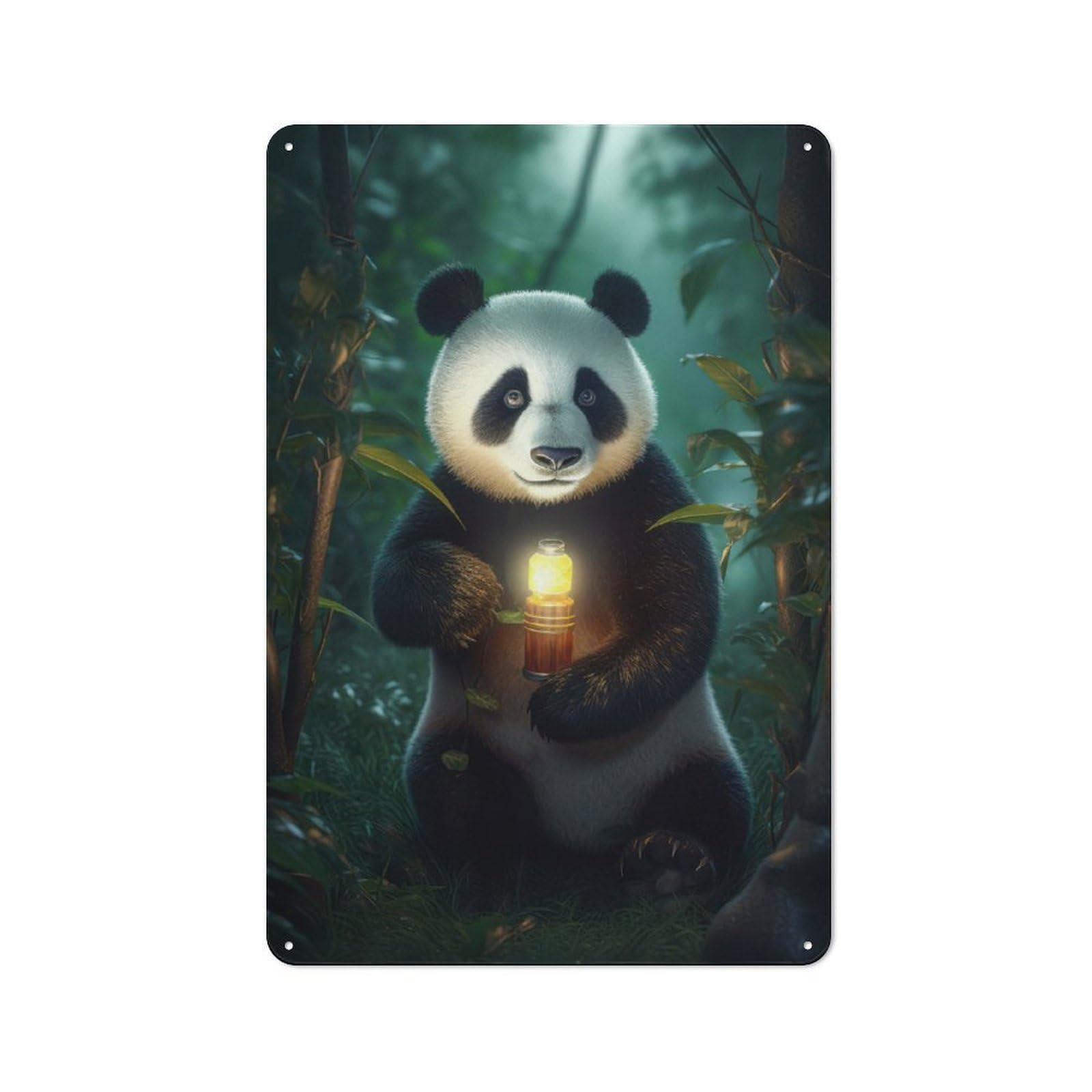 Junmoney Fantasy Panda Glowing Lamp 30X20cm Industrial-Style Tin Sign With For Hallway Wall, A Metal Wall Feature For A Newly Arranged Hallway