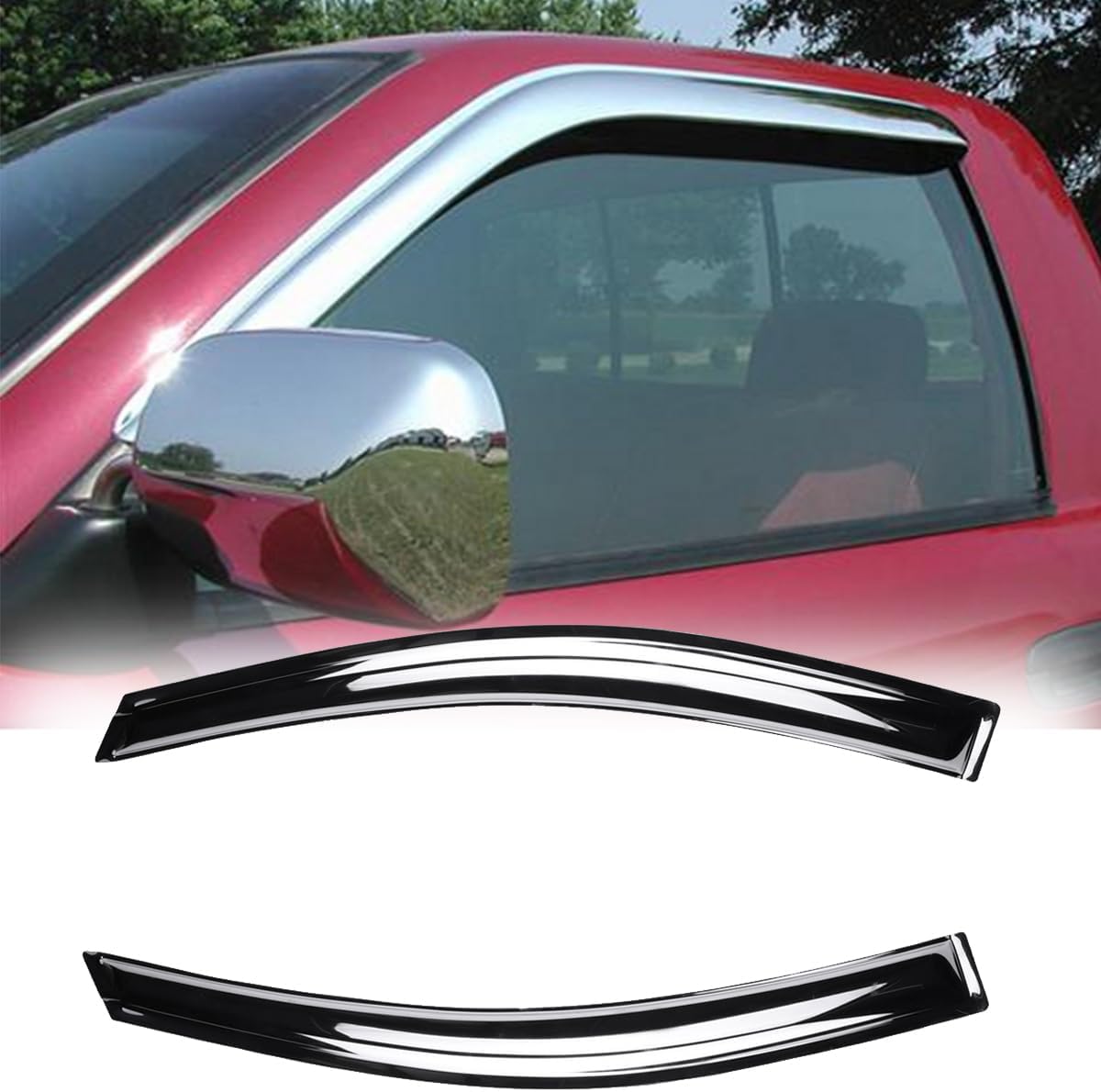 Side Window Visor Wind Vent Deflector for 99-06 Chevy Silverado&GMC Sierra 1500/2500/3500/2500HD & 2007HD Classic Standard/Extended Cab,2pcs Outside Mount Chrome Sun Rain Guards 92956Y