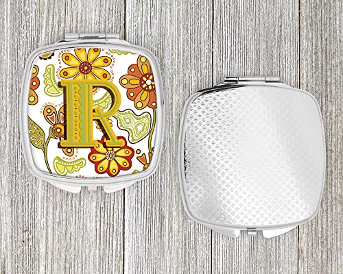Espejo compacto redondo con diseño floral 2.75x3 in miniatura 4