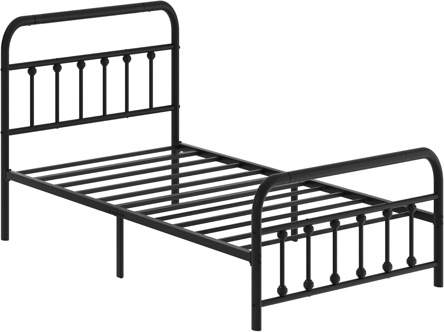 Shintenchi Twin Size Metal Platform Bed Frame with Headboard & Footboard, Steel Slat Mattress Foundation, Under Bed Storage, Noise-Free, No Box Spring Needed, Black Round