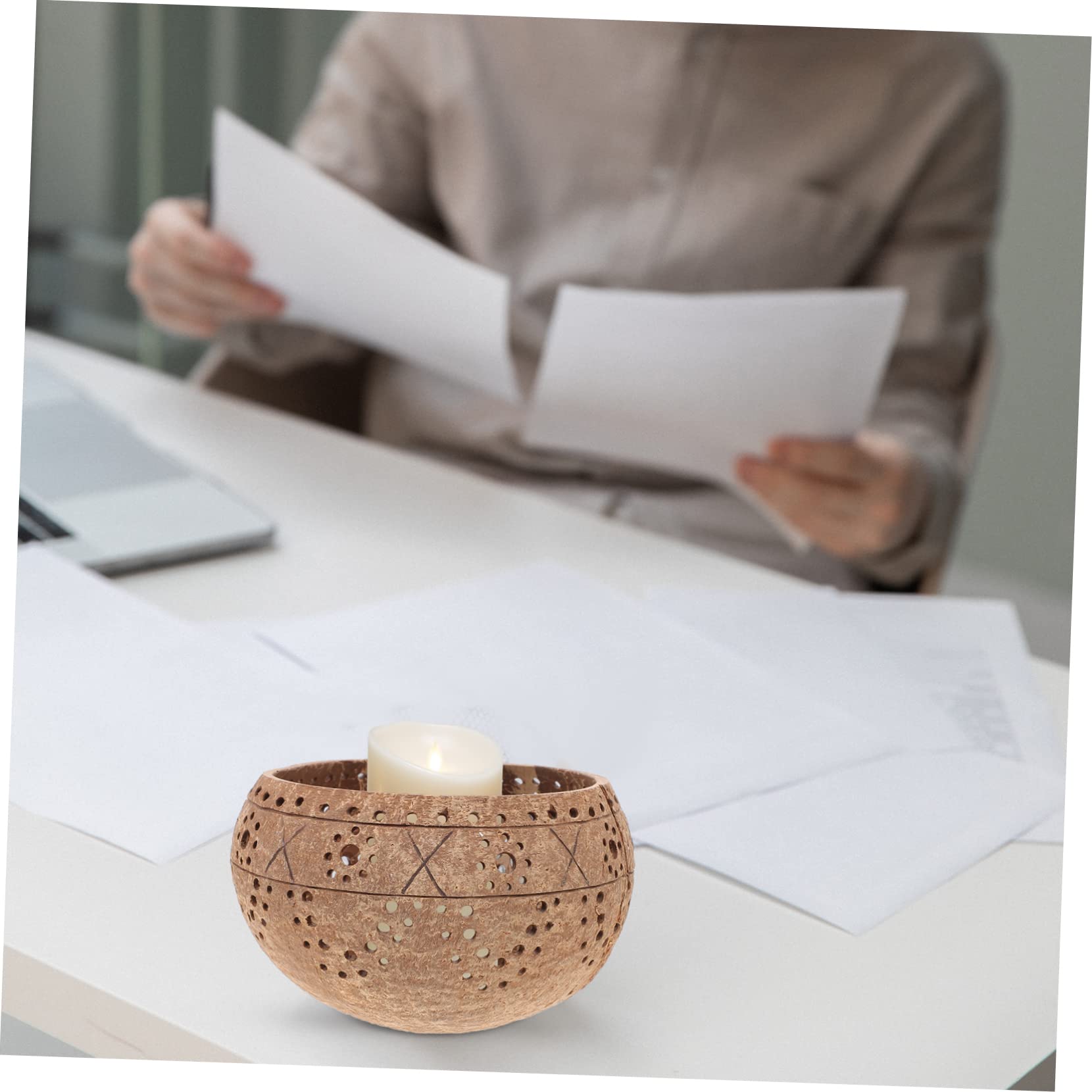 ERINGOGO Coconut Shell Bowl Candle Holder Scented Jar Candle Stand Delicate Bowl
