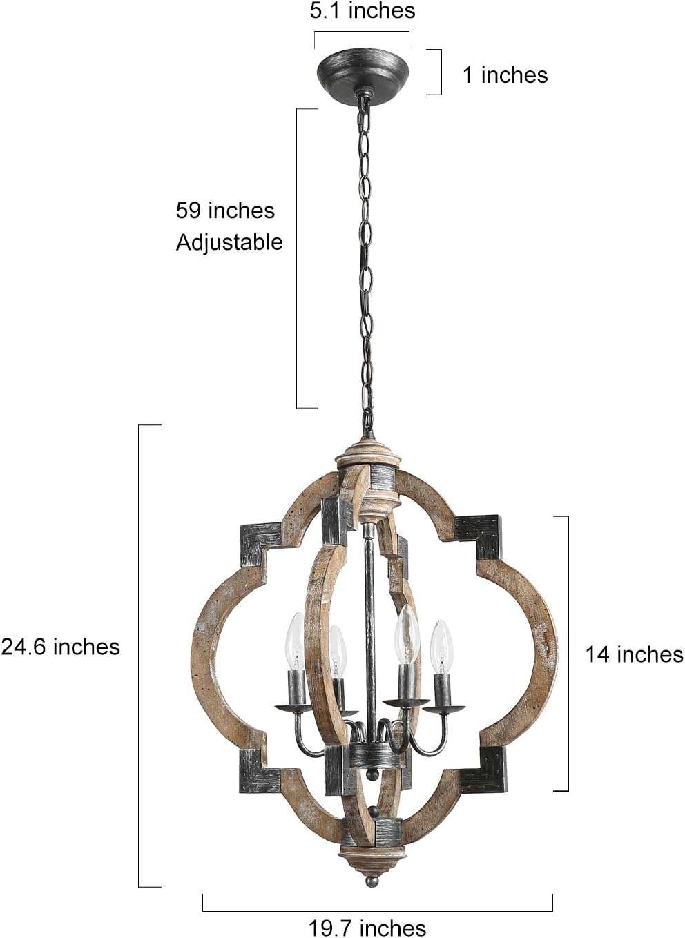 KSANA Rustic Chandelier, Farmhouse Light Fixture in Distressed Wood Finish, ORB Chandelier for Kitchen Island, Entryway, Dining Room, Bedroom