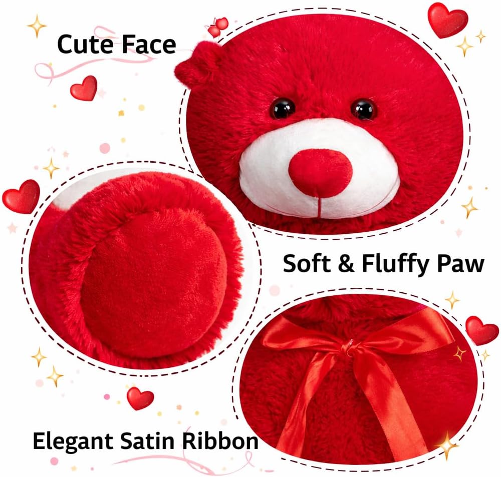 Giant Teddy Bear 4ft Stuffed Animal Big Teddy Bear Plush with Red Ribbon Bow and Paw Pads Plush Toy for Girlfriend Lover Mom Kids Anniversary Valentines Birthdays Gifts 48 inch Tan