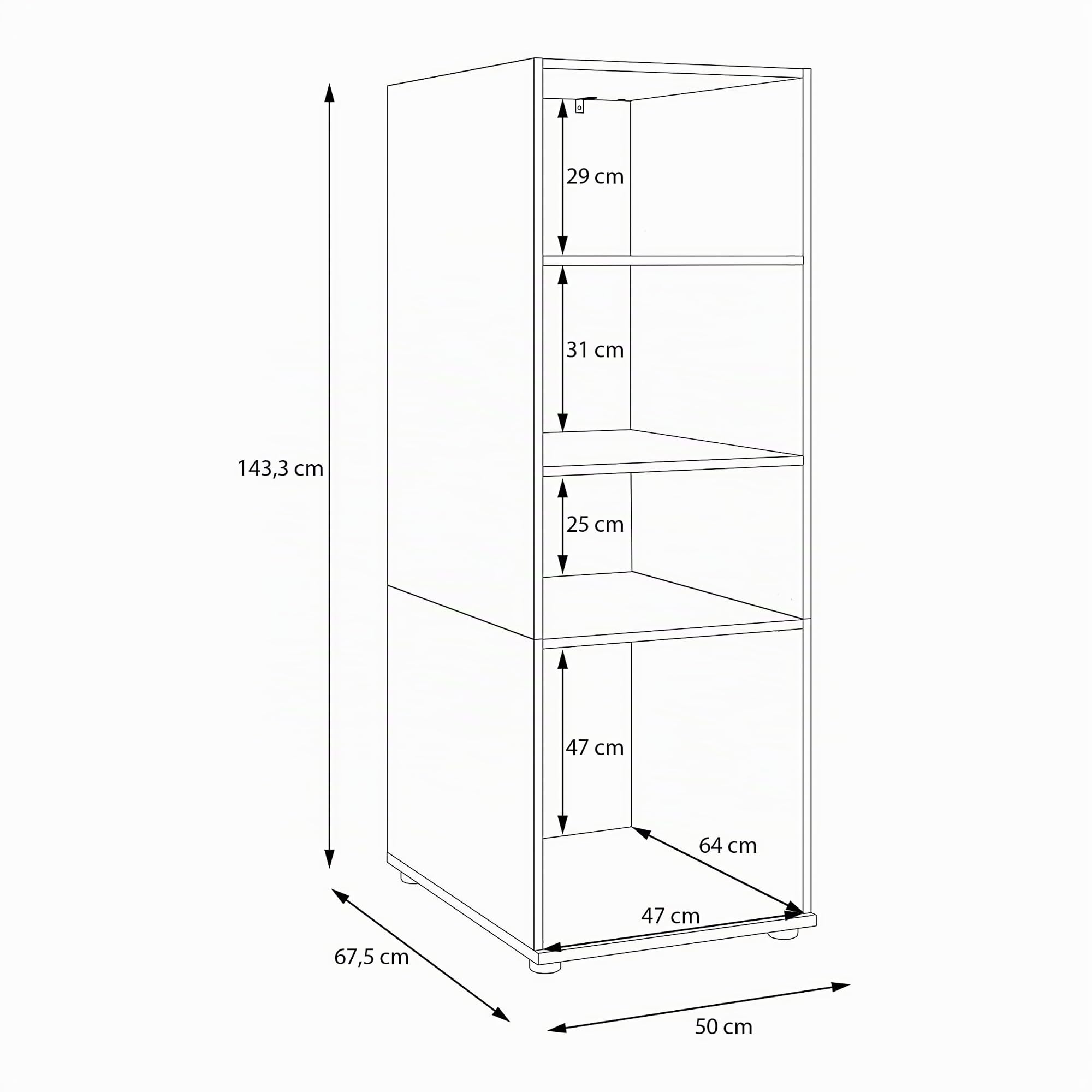 Forte WASHCAB 50, moderner Badezimmerschrank zur Aufbewahrung von Putz- und Waschutensilien, Badezimmer, Weiß, 50 cm breit x 143,3 cm hoch x 67,5 cm tief