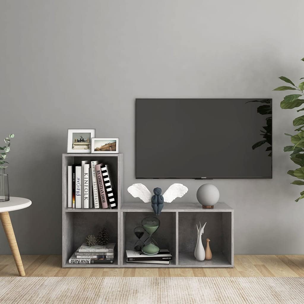 Szafki pod telewizor 2 szt. szary betonowy 72 x 35 x 36,5 cm, materiał drewnopochodny, wszechstronne konsole multimedialne do salonu i sypialni, ustawienie poziome lub pionowe