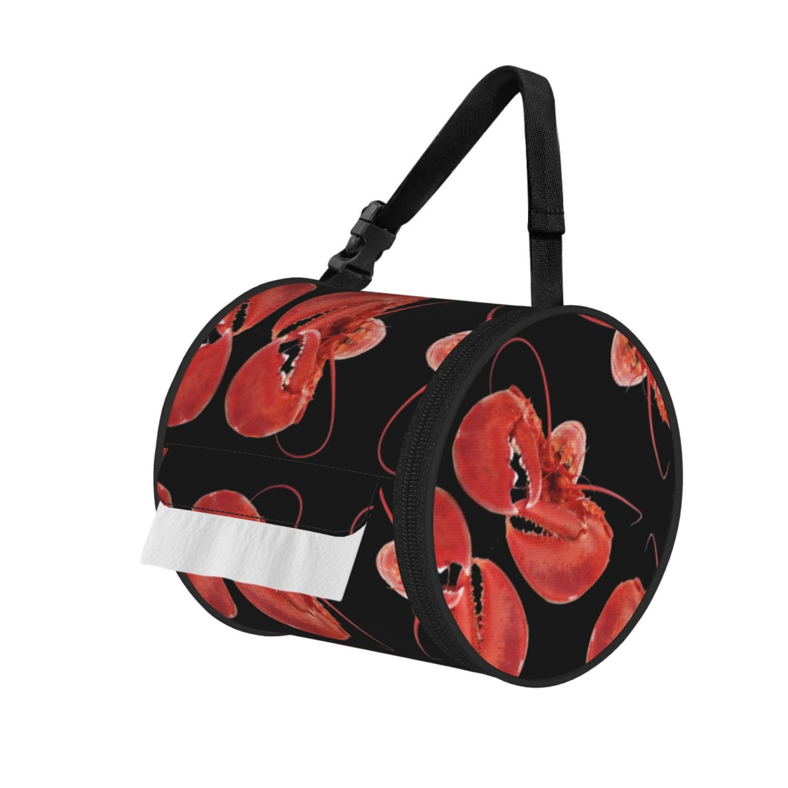 Lobster Printed Hanging Tissue Organizer, Smooth Zipper Oxford Cloth Roll Holder for RV Bathroom Desk