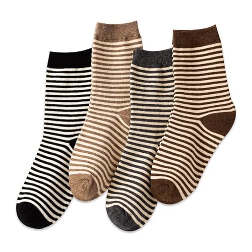 4 pares de rayas de las mujeres calcetines tubo medias de algodón primavera y otoño confinamiento calcetín Cover
